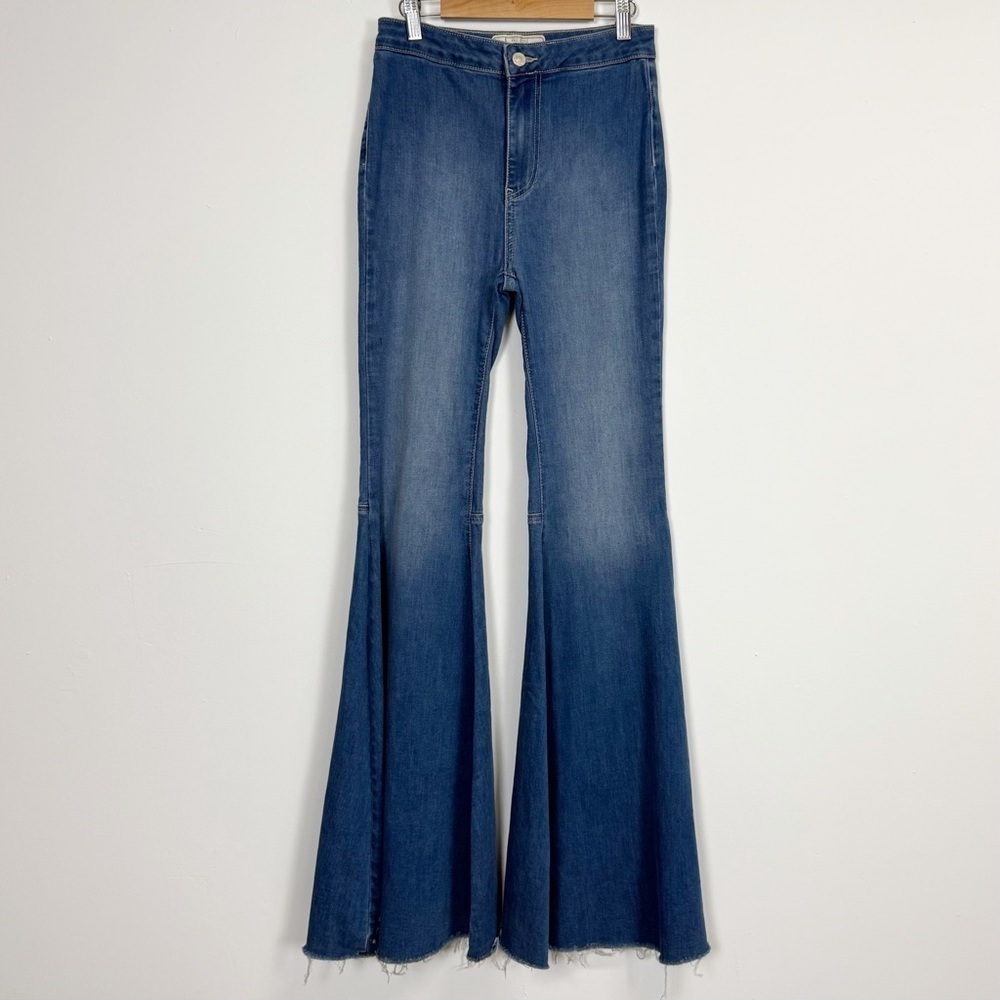 Free People Just Float On Flare Jeans Womens 25R Blue Cotton Blend Raw Hem